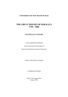 The Great Houses of Kolkata 1750 – 2006