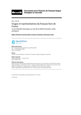 Documents Pour L'histoire Du Français Langue Étrangère Ou Seconde, 50