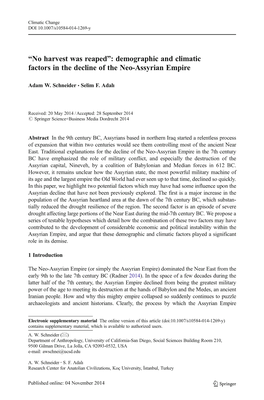 Demographic and Climatic Factors in the Decline of the Neo-Assyrian Empire