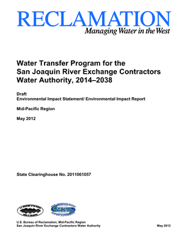 Water Transfer Program for the San Joaquin River Exchange Contractors Water Authority, 2014–2038