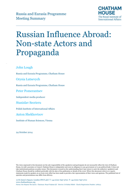 Russian Influence Abroad: Non-State Actors and Propaganda