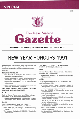New Year Honours 1991