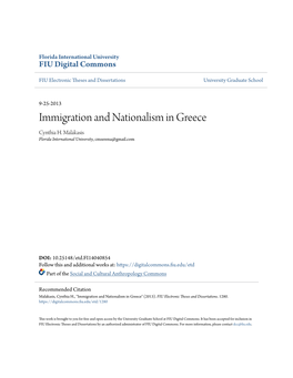 Immigration and Nationalism in Greece Cynthia H
