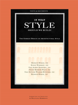 In What Style Should We Build? the German Debate on Architectural Style