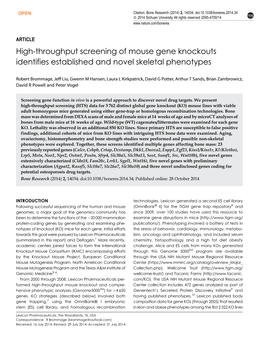 High-Throughput Screening of Mouse Gene Knockouts Identifies Established and Novel Skeletal Phenotypes