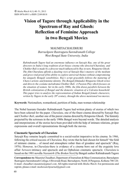 Vision of Tagore Through Applicability in the Spectrum of Ray and Ghosh: Reflection of Feminine Approach in Two Bengali Movies