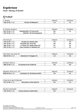 Ergebnisse Heute - Montag, 27.09.2021