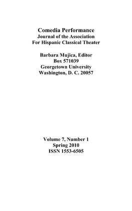 Comedia Performance Journal of the Association for Hispanic Classical Theater