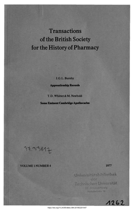Transactions of the British Society for the History of Pharmacy. Volume 1