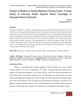 A Case Study of Cauvery Water Dispute News Coverage In