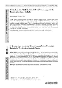 Güneydoğu Anadolu Bölgesinin Badem (Prunus Amygdalus L.) Potansiyeline Genel Bir Bakış