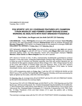 Fox Sports' Ufc 231 Coverage Features Ufc Champion