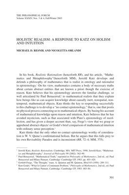 Holistic Realism: a Response to Katz on Holism and Intuition