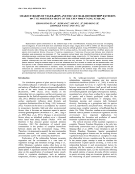 Characterisits of Vegetation and the Vertical Distribution Patterns on the Northern Slope of the Usun Mountains, Xinjiang