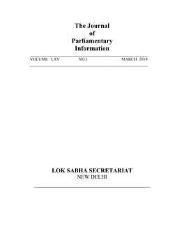 The Journal of Parliamentary Information ______VOLUME LXV NO.1 MARCH 2019 ______