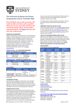 The University of Sydney Law School Postgraduate Lecture Timetable 2020