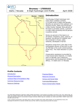 Bruneau – 17050102 Idaho / Nevada 8 Digit Hydrologic Unit Profile April 2008