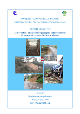 Gli Eventi Di Dissesto Idrogeologico Verificatisi Dal 26 Marzo Al 1 Aprile 2020 in Calabria