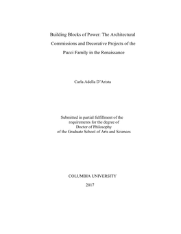 Building Blocks of Power: the Architectural Commissions and Decorative Projects of the Pucci Family in the Renaissance