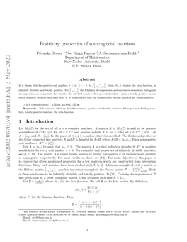 Positivity Properties of Some Special Matrices