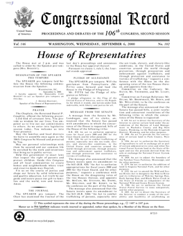 Congressional Record United States Th of America PROCEEDINGS and DEBATES of the 106 CONGRESS, SECOND SESSION