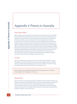 Appendix 4: Prisons in Australia (End Matter; the Health of Australia's