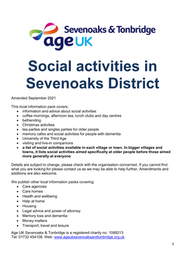 Social Activities in Sevenoaks District