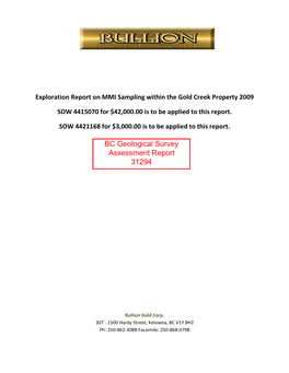 BC Geological Survey Assessment Report 31294