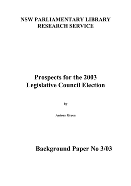 Prospects for the 2003 Legislative Council Election Background Paper