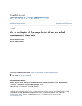 Framing Atlanta's Movement to End Homelessness, 1900-2005