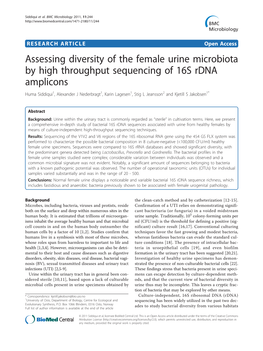 Assessing Diversity of the Female Urine Microbiota by High Throughput