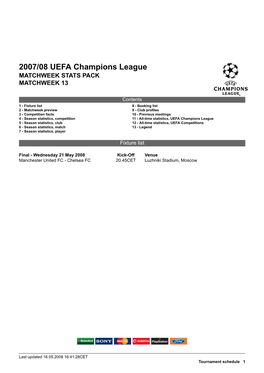 2007/08 UEFA Champions League MATCHWEEK STATS PACK MATCHWEEK 13