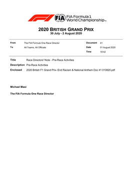 2020 BRITISH GRAND PRIX 30 July - 2 August 2020