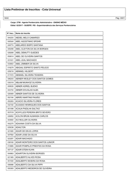 Lista Preliminar De Inscritos - Cota Universal