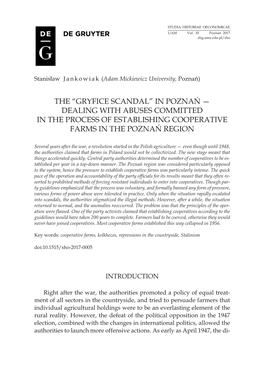 The “Gryfice Scandal” in Poznań — Dealing with Abuses Committed in the Process of Establishing Cooperative Farms in the Poznań Region