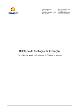 Relatório De Avaliação Da Execução Plano Diretor Municipal Da Póvoa De Varzim 2015/2019