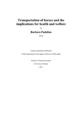 Transportation of Horses and the Implications for Health and Welfare by Barbara Padalino DVM