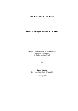 Black Writing in Britain, 1770-1830