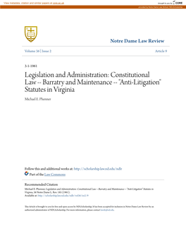 Constitutional Law -- Barratry and Maintenance -- 