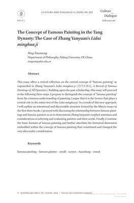 The Concept of Famous Painting in the Tang Dynasty: the Case of Zhang Yanyuan’S Lidai Minghua Ji