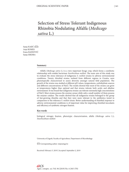 Selection of Stress Tolerant Indigenous Rhizobia Nodulating Alfalfa (Medicago Sativa L.)