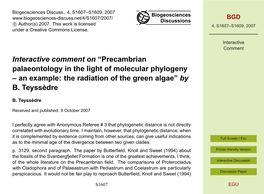 Precambrian Palaeontology in the Light of Molecular Phylogeny – an Example: the Radiation of the Green Algae” by B