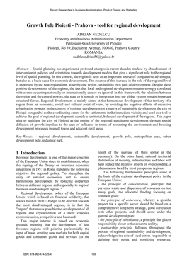 Growth Pole Ploiesti - Prahova - Tool for Regional Development