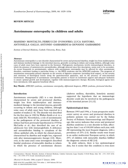 Autoimmune Enteropathy in Children and Adults