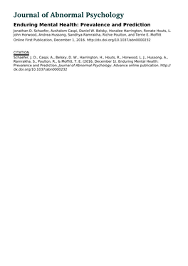 Journal of Abnormal Psychology Enduring Mental Health: Prevalence and Prediction Jonathan D