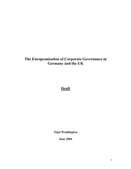 Europeanisation of Corporate Governance in Germany and the UK