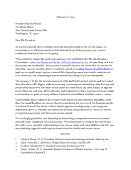 February 5Th, 2010 President Barack Obama the White House 1600 Pennsylvania Avenue NW Washington DC 20500 Dear Mr. President: A