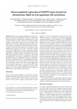 Down-Regulated Expression of SERPIN Genes Located on Chromosome 18Q21 in Oral Squamous Cell Carcinomas