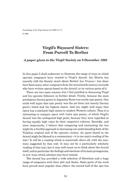 Virgil's Wayward Sisters: from Purcell to Berlioz