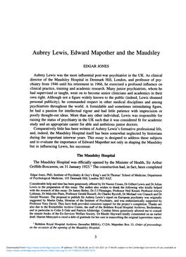 Aubrey Lewis, Edward Mapother and the Maudsley